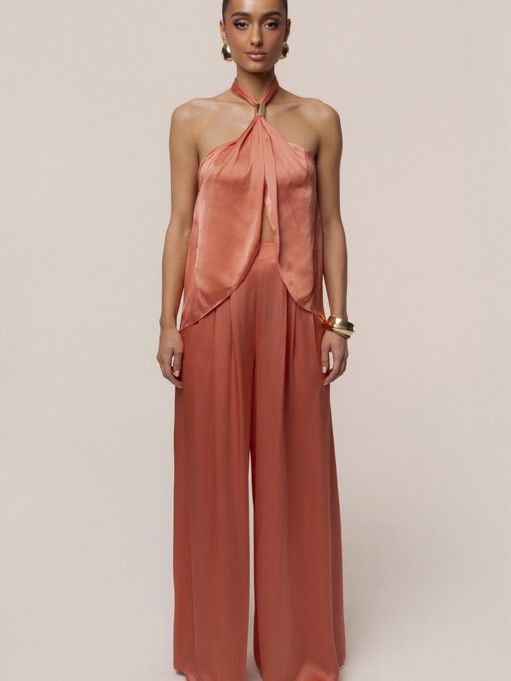 JLUXLABEL Salmon Cascade Satin Pant Set